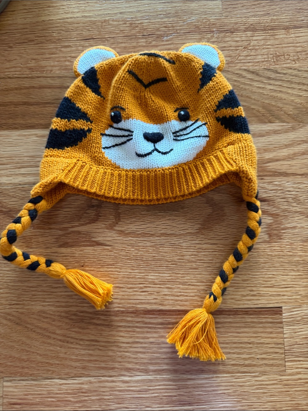 Kids Tiger Knit Earflap Hat - Yellow